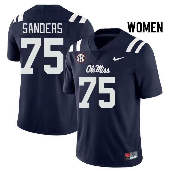 Women #75 Brycen Sanders Ole Miss Rebels College Football Jerseys Stitched Sale-Navy - Click Image to Close